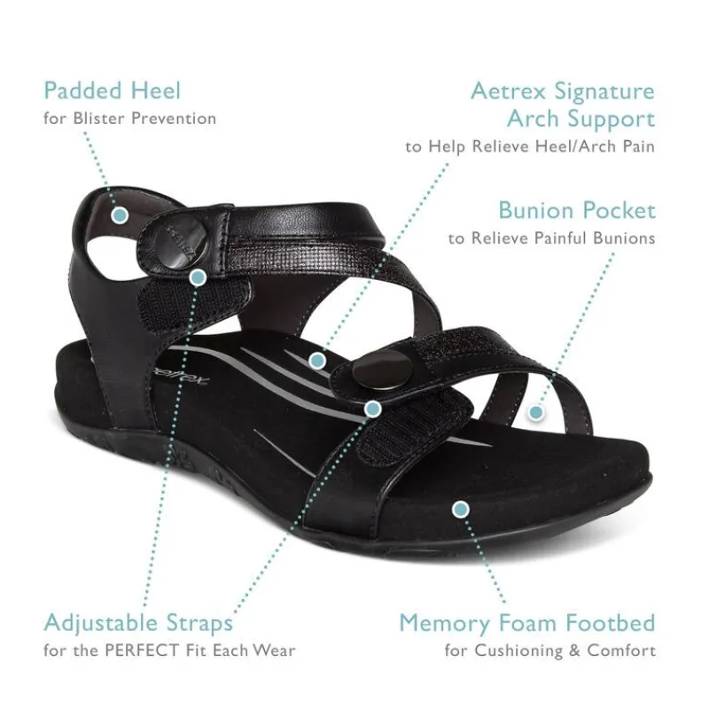 Aetrex Jess Adjustable Quarter Strap Sandal